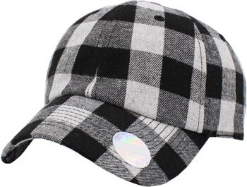 Plaid Baseball Cap Black White Adjustable Cotton Casual Designer Black White Plaid Baseball Cap Distressed Adjustable Vintage  main image 3