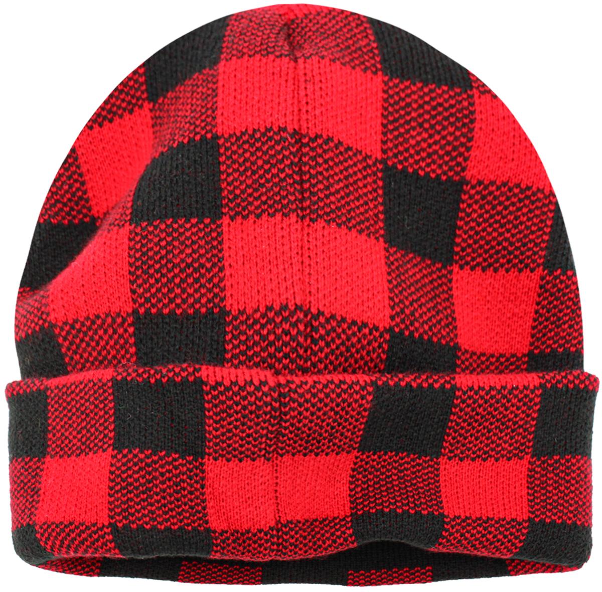 Red Beanie Hat Unisex Buffalo Plaid Beanie Hat - Soft Winter 